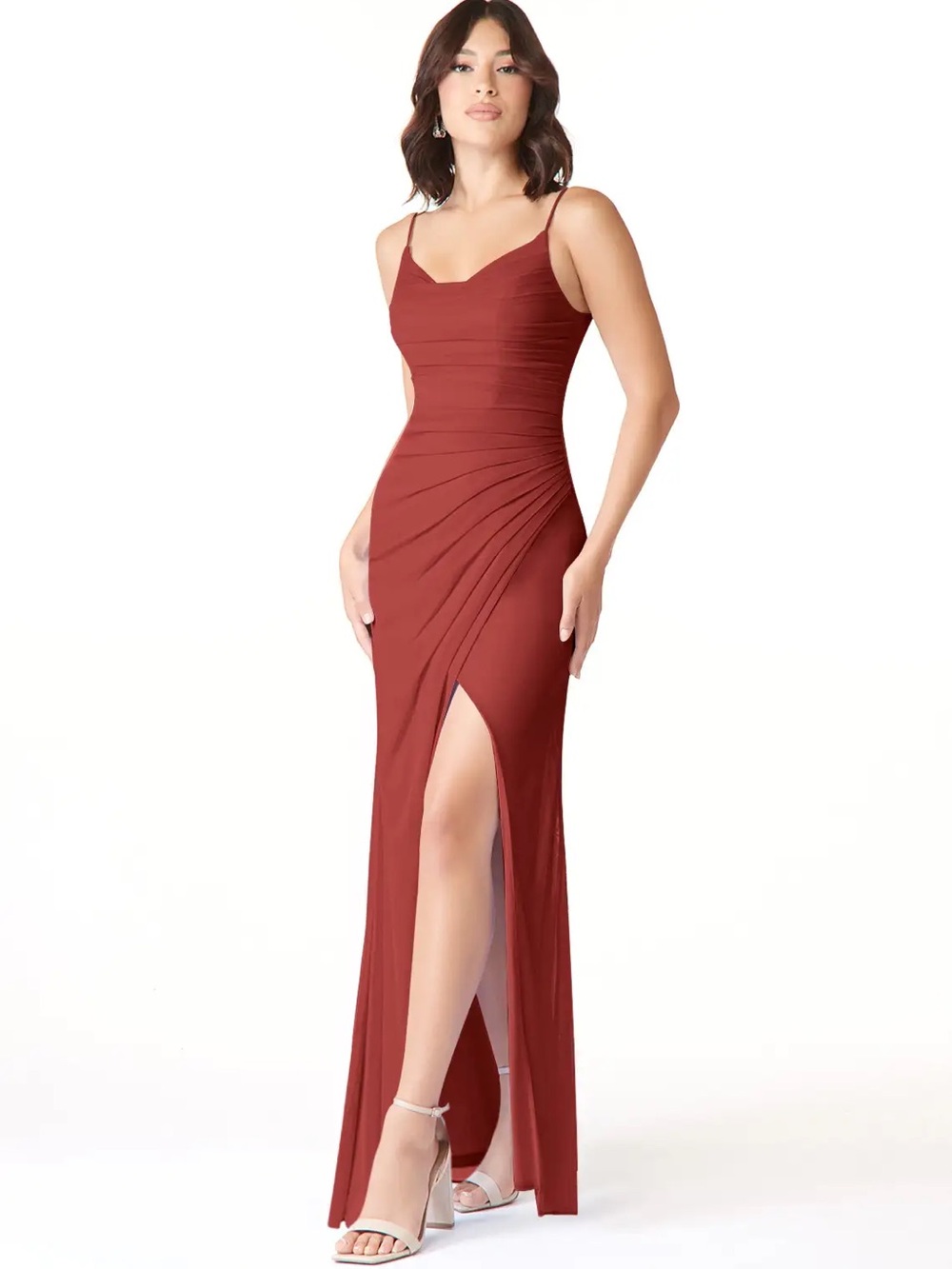Azazie Deandra Stretch | 
Rust Mermaid Pleated Mesh Dress NWT